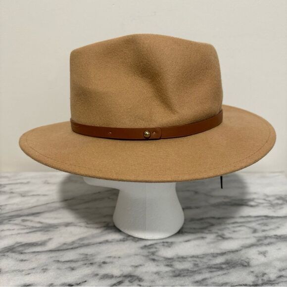 Anthropologie Tan Fedora Hat with Brown leather Band One size - Picture 3 of 12